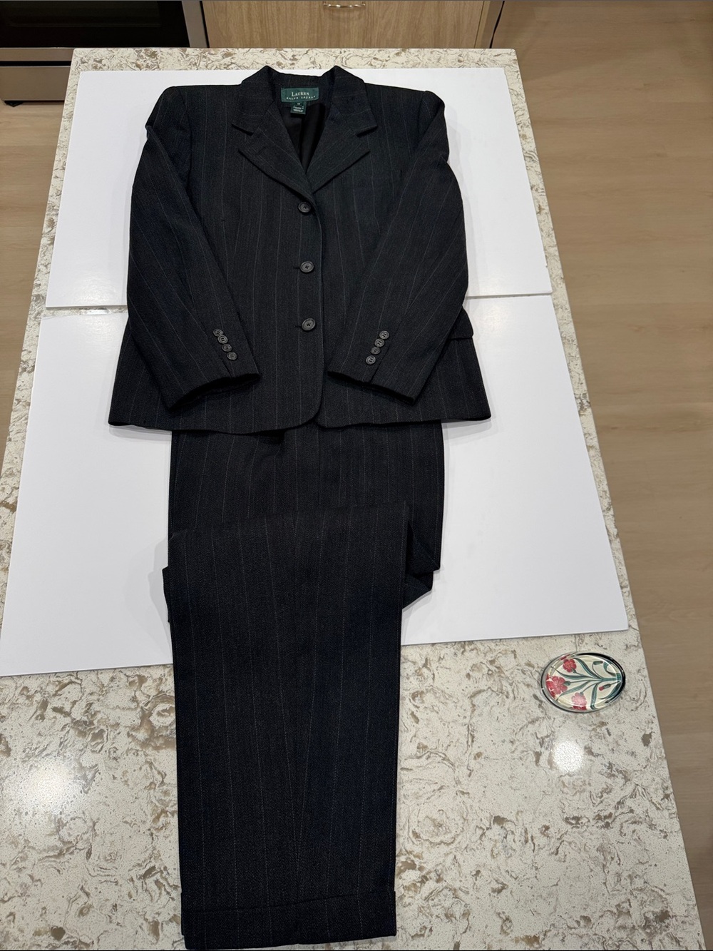 Lauren Ralph Lauren Charcoal Gray Pinstripe Wool Suit Set 28"